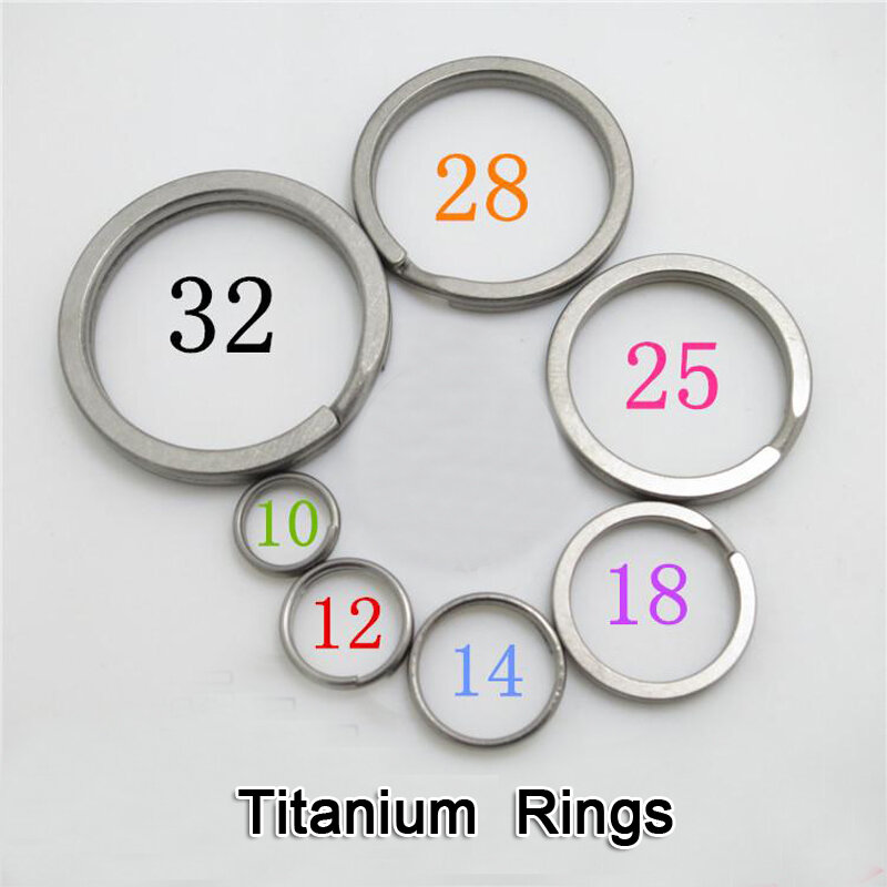 10Pcs Titanium TC4 Ti Ronde Metalen Sleutelhanger Edc Split Sleutelring 10Mm/12Mm/14Mm/18Mm/25Mm/28Mm/32Mm FW136