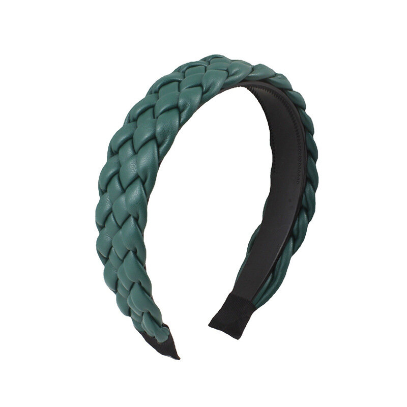 European and American Leather Woven Twisted Braid Headband Female Autumn and Winter Wide Edge High Skull Top Face Wash Hair Band