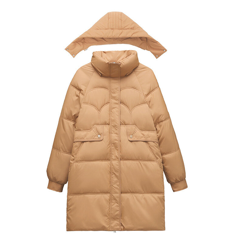 Abrigo de plumón de algodón para mujer, larga y parka con capucha desmontable holgada, chaqueta informal gruesa y cálida, ropa de invierno, novedad de 2024