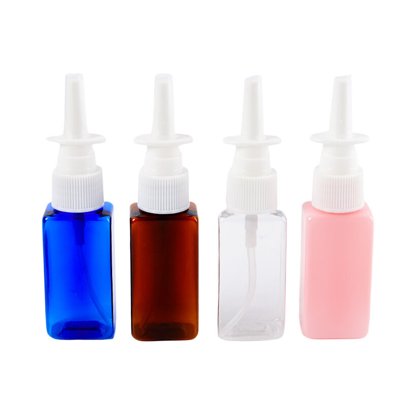 1PC 30ml Clear Plastic Square Bottle Pump Sprayer Mist Nose/Nasal Spray Refillable Bottles Empty Containers