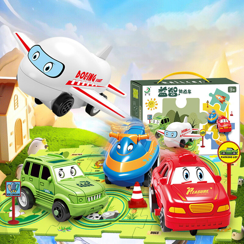 Infantil Race Car Track Playset, Trilho Elétrico, Habilidades Motoras, Jogos de Tabuleiro, Monetsori Puzzles Toys, Idades 2 +