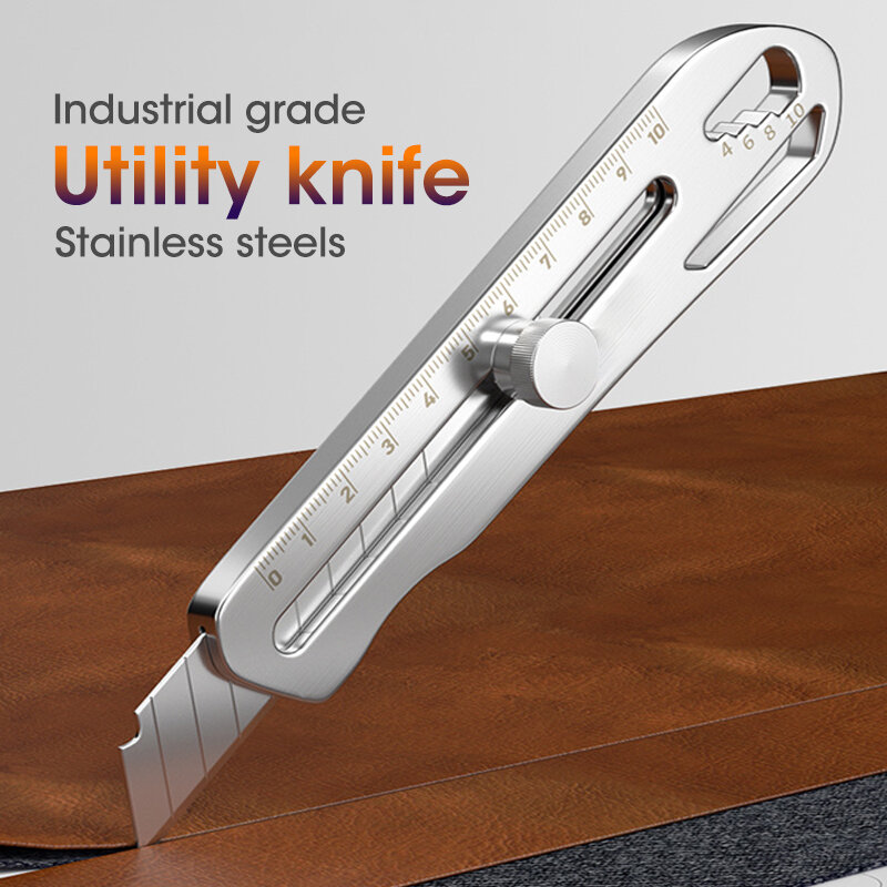 Industrial Grade Utility Knife, 6 In 1 Multifunction 18cm Steel Body Thickened Paper Cutter,Replaceable High Carbon Steel Blade