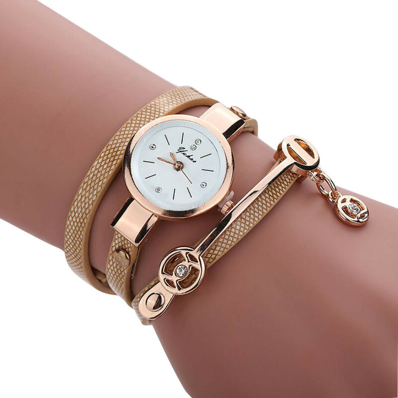 Dames Gouden Leer Met Metalen Textuur Band Horloge Femmes Mode Quartz Horloge Luxe Polshorloges Geschenken Voor Vrouwen Meisjes