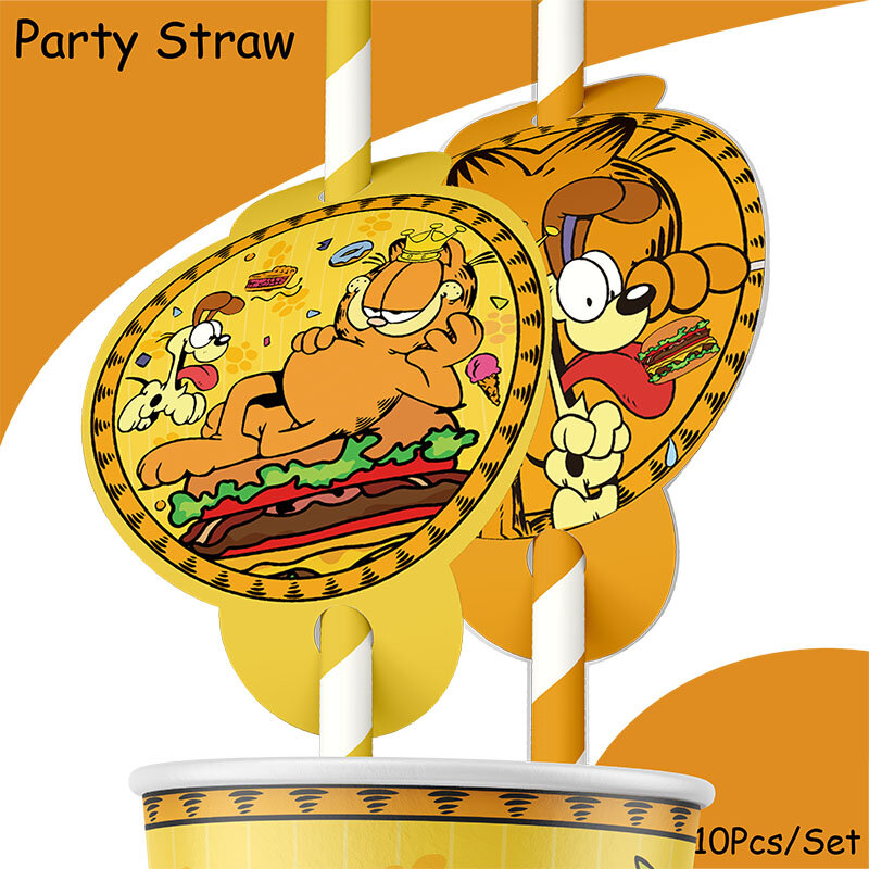 Garfield Cartoon Themed Cute Birthday Party Decoration  Tableware Supplies Cups Straws Honeycomb Plates Cake Topper Baby Shower