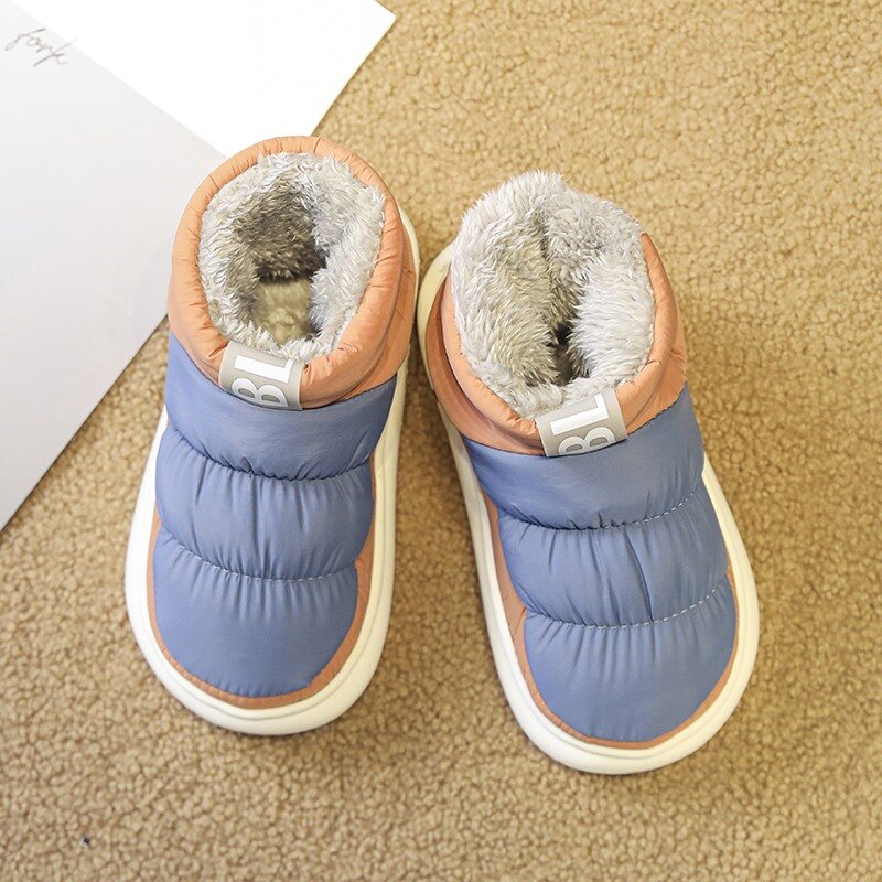 Sepatu bot pendek sol tebal anak-anak, sepatu bot katun hangat sol tebal musim dingin warna campuran