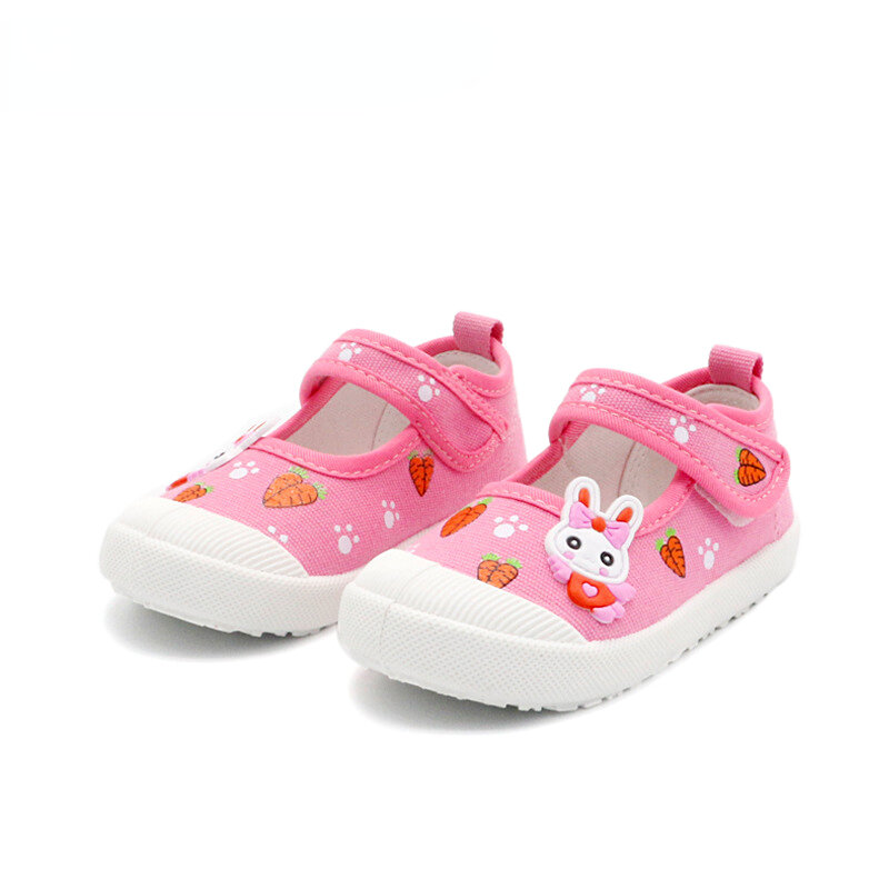 Zapatos de lona suaves para niñas, zapatillas deportivas para correr, dulces con dibujos animados de conejos, zanahorias, estampados, zapatos casuales bonitos para niños