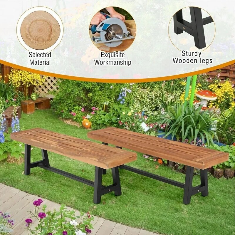 Outdoor Patio Bench Set of 2 Wood 63" Long Rectangular Dining Picni Benches for Backyard, Garden, Lawn, Porch,Patio Benches