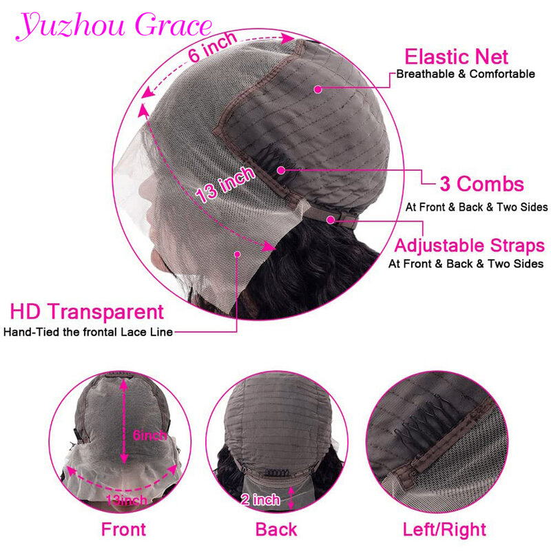 Yuzhou Graça-HD Lace Frontal Peruca, Straight Glueless Peruca, 250 Densidade, Pré Arrastado Cabelo Humano, 13x6