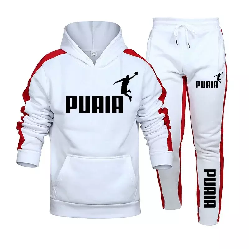Men Tracksuit Printing Sweatshirts Outfit Two Piece Set Sportwear Hoodies Drawstring Sweatpants Sports Suits Male Casual Clothes
