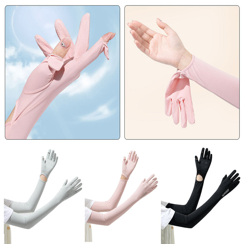 Summer Sun Protection Non-slip Gloves Women Outdoor Riding Breathable Elastic Touch Screen Long UV Protection Ice Silk Sleeve