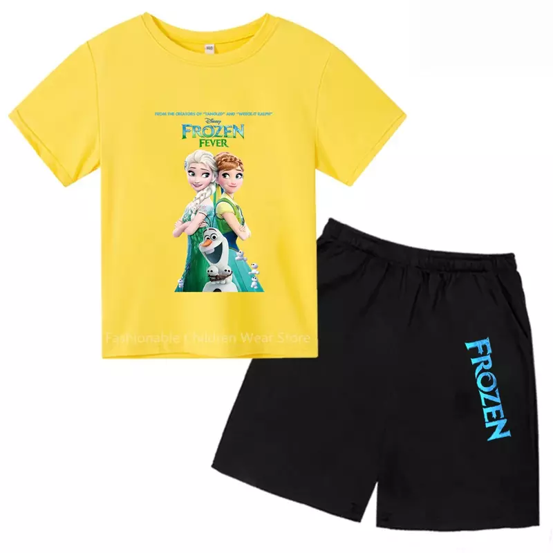 T-shirt et short de dessin animé Frozen pour garçons et filles, vêtements décontractés confortables pour enfants, coton, design cool, amusement d'été, 2024