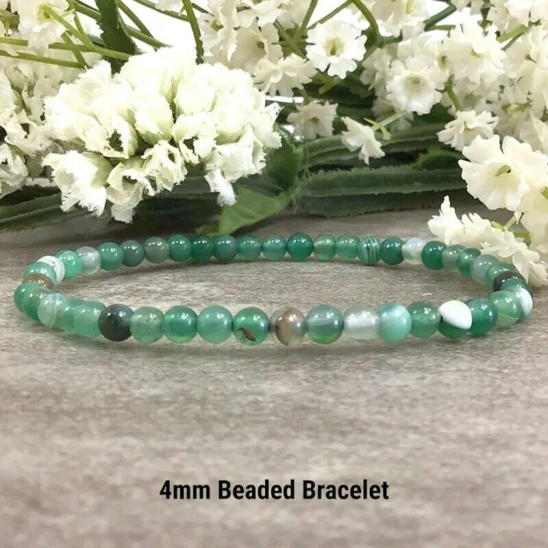 Green Agate Beaded Bracelet Handmade Healing Balancing Stretchy Gemstone Jewelry Holiday Gift For Women and Men 4/6/8/10/12mm