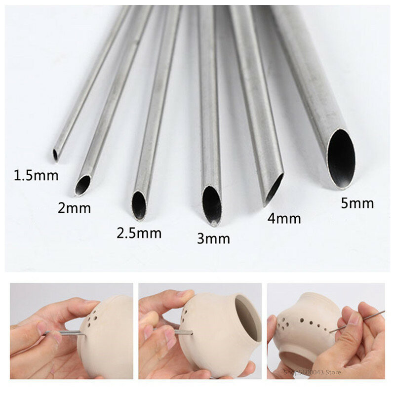 6 Pieces/set of Stainless Steel Hole Puncher Carving Sculpture Modeling Pottery Cutting and Punching Ceramic Polymer Clay Tools