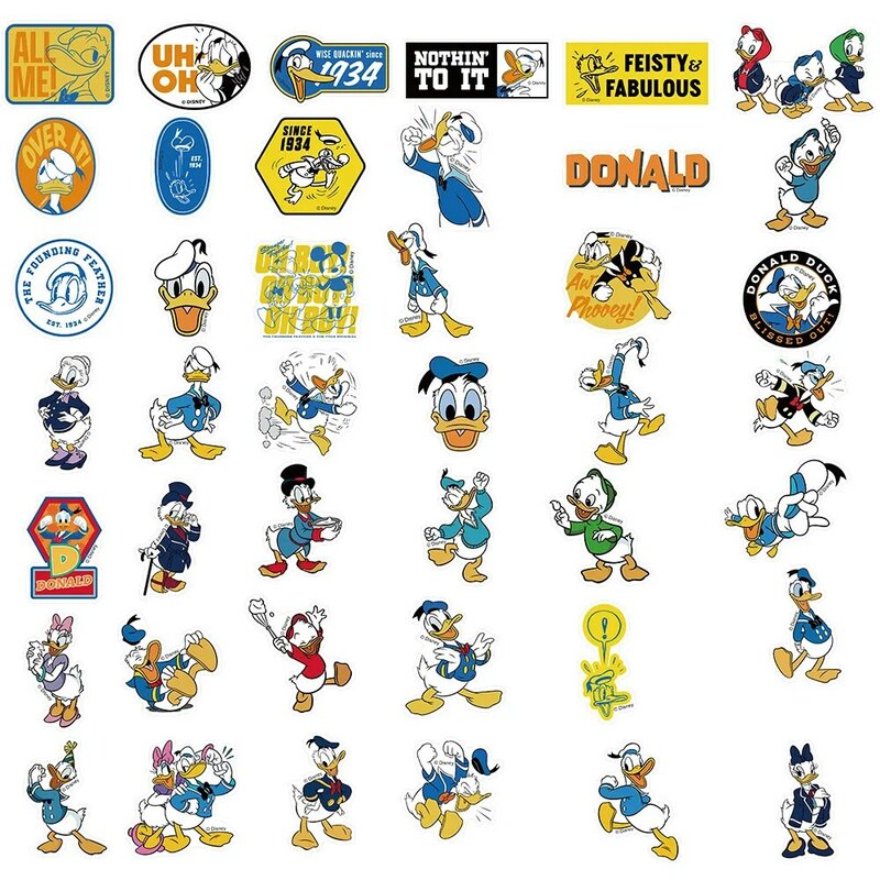 Disney-pegatinas de dibujos animados de pato Donald para niños y niñas, 50 piezas, grafiti, portátil, teléfono, álbum de recortes, diario, equipaje, papelería, juguete