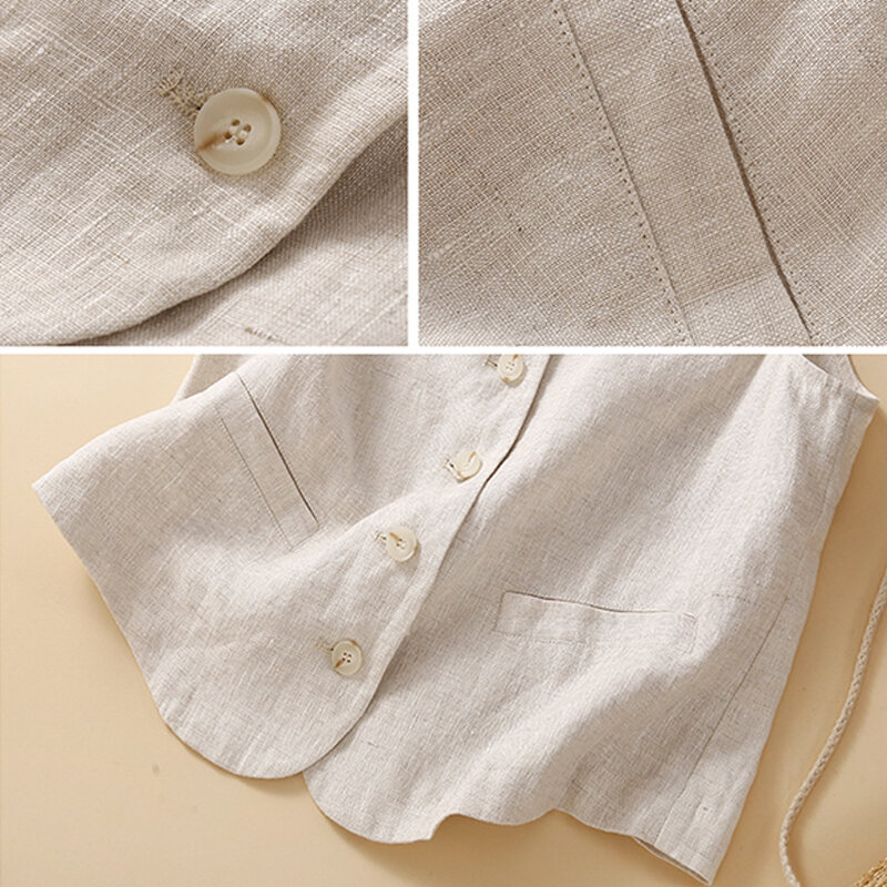 Chaleco de lino y algodón para mujer, chaqueta holgada informal con cuello en V, sin mangas, estilo coreano, Top elegante a la moda, M-2XL