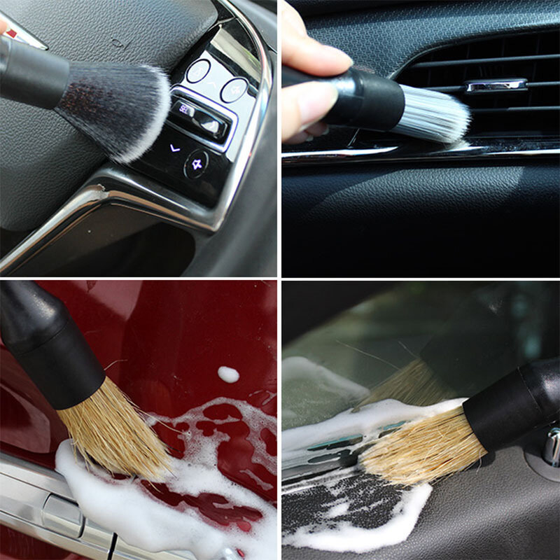 Escova de detalhamento de carro, 3 peças, escova de detalhe interior super macia, com cerdas sintéticas, acessórios para escova de espanador