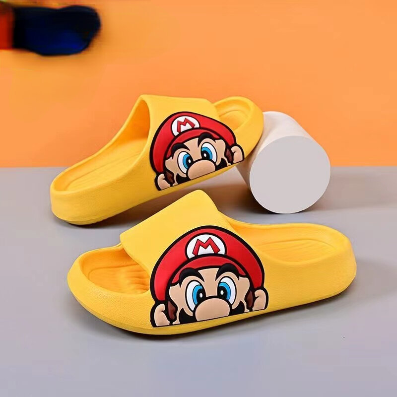 Super Mario sandal kamar mandi anak lelaki perempuan, sandal kamar mandi lucu dan nyaman, sepatu anti selip, sepatu kartun musim panas