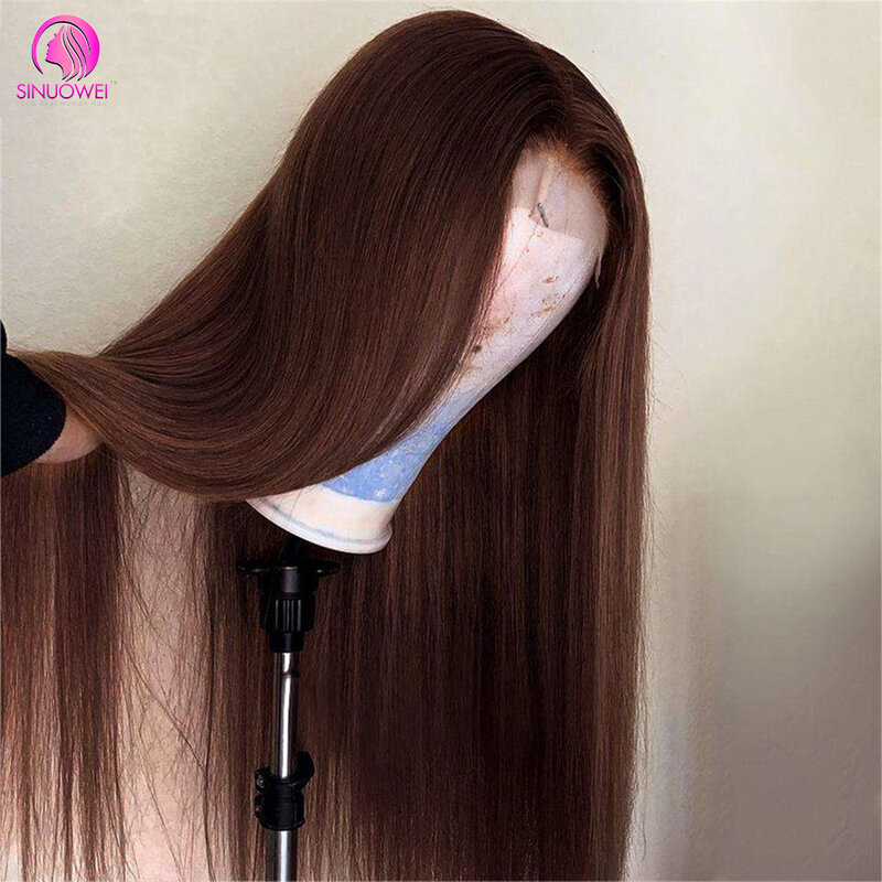 32 Inch Bone Straight Colored Chocolate Brown Lace Front Human Hair Wigs For Women 13x4 13x6 Transparent Lace Frontal Wigs