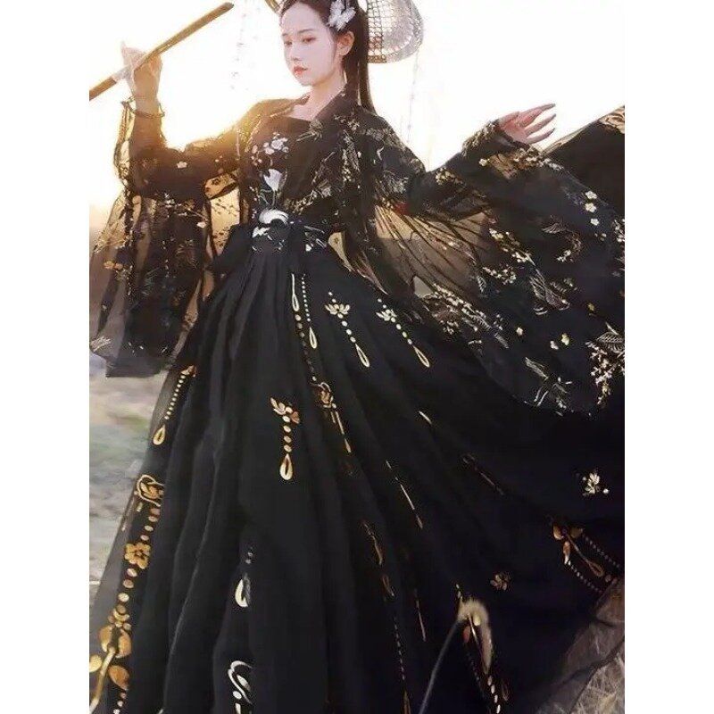 오리지널 한푸 고대 중국 코스튬 여성 의류, 전통 한푸 무용 의상, 민속 요정 원피스, 졸업식