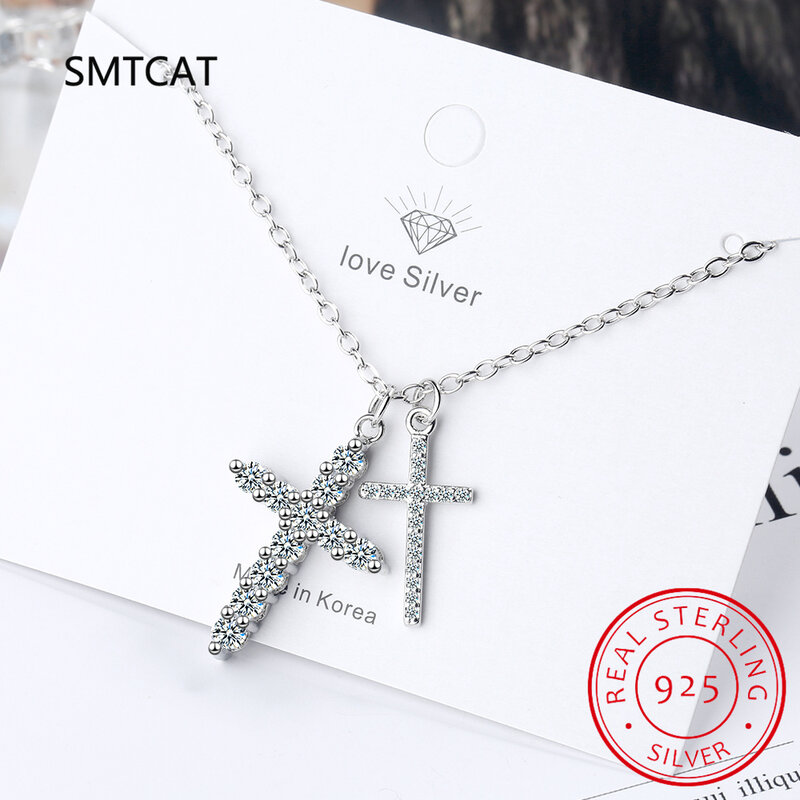 D Color Moissanite Cross Pendant For Women 18k White Gold Plated S925 Sterling Silver Necklace Chain Wedding Fine Jewelry