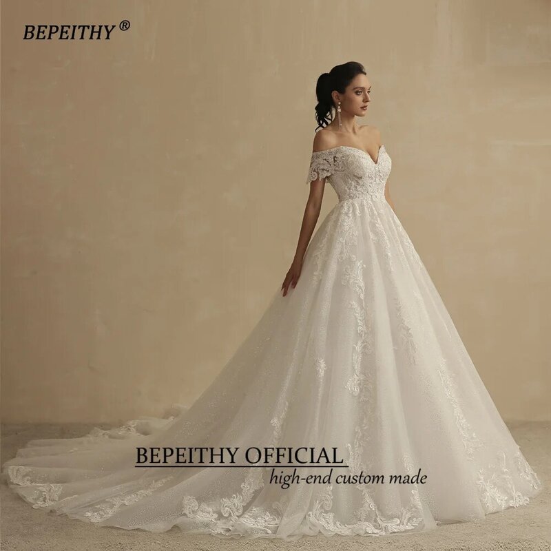 BEPEITHY 여성용 반짝이 공주 웨딩 드레스, 2022 신부, 로맨틱 레이스, 민소매 보호 가운, 프랑스 로브 드 소레
