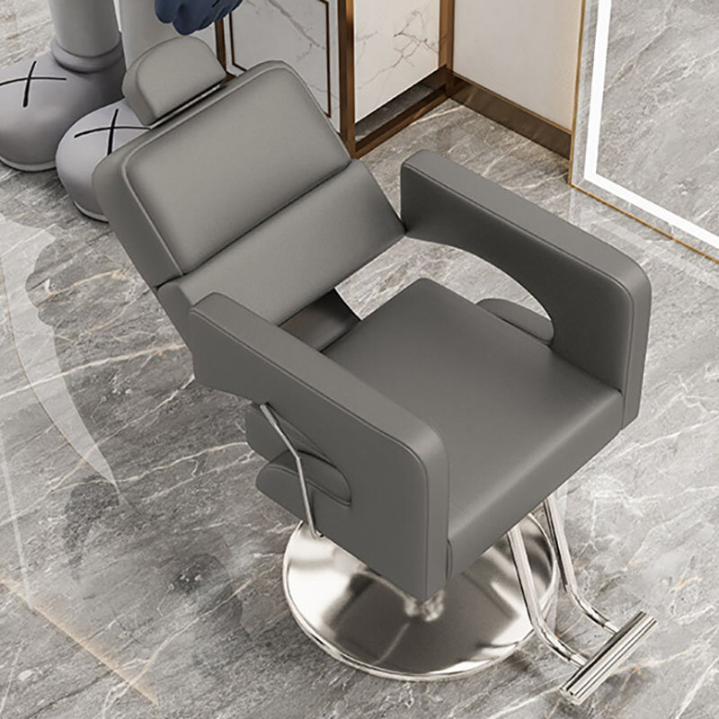 Cadeira reclinável profissional para barbeiro, cadeira giratória cinza, cadeira macia Lifter, esteira quadrada, mobília home clássica