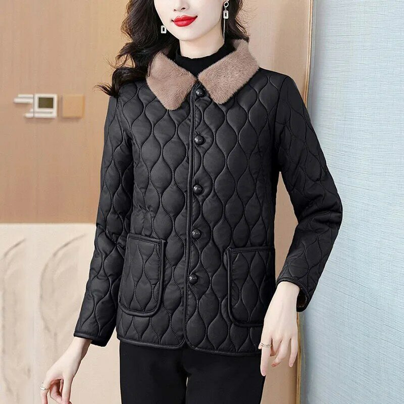 Fashionable Middle-aged And Old-aged Leather Coat Women's Autumn And Winter New Loose Slim Temperament Fleece Cotton-Padded Coat