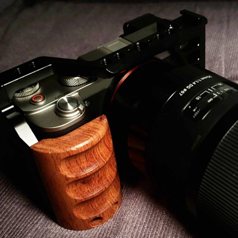 Kamera käfig für Sony A7C Kamera mit Holzgriff Gehäuse Käfig griff mit kaltem Schuh