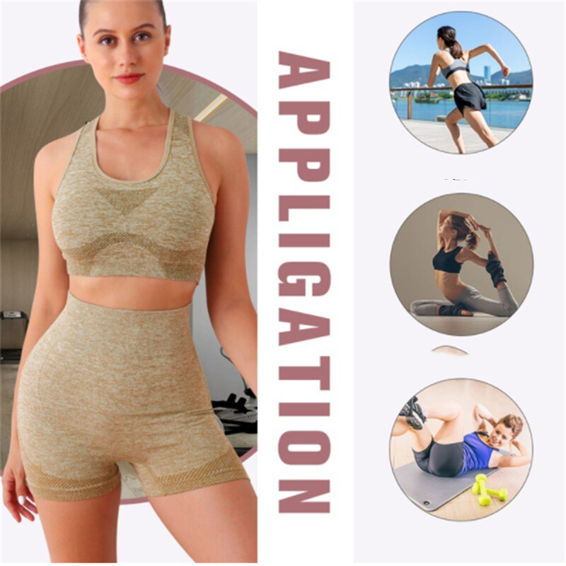 Conjunto de ioga sem costura para mulheres, shorts de ginástica, sutiã esportivo, tops de treino, leggings fitness, conjuntos de roupas