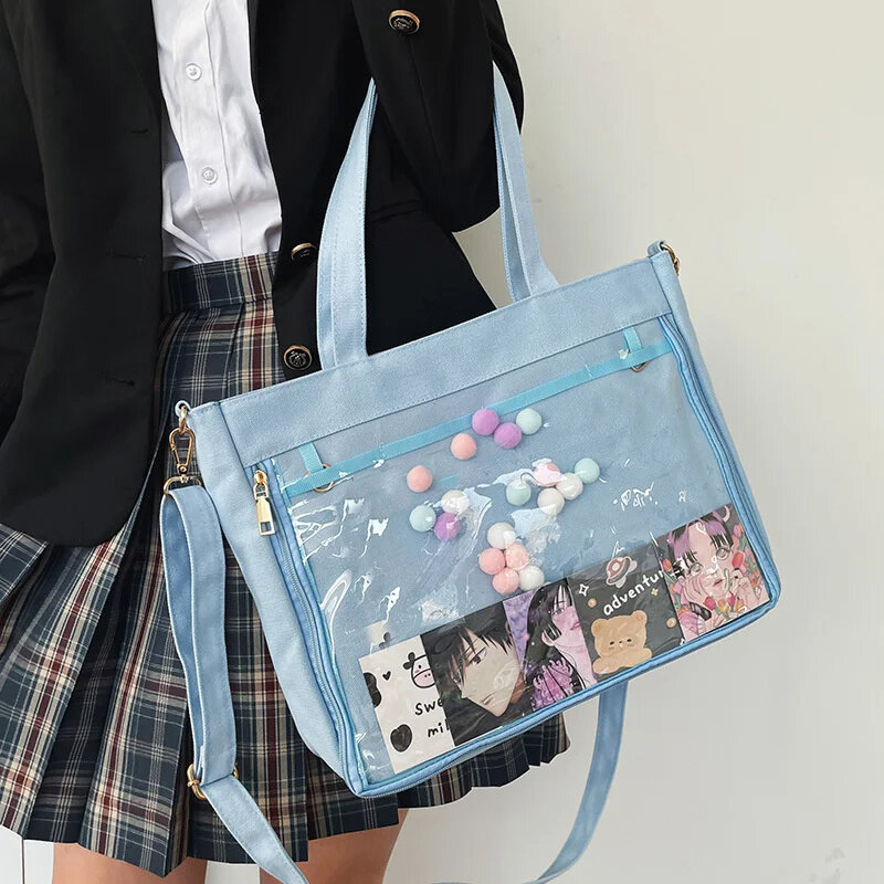 W japońskim stylu Harajuku Ita torba dla kobiet przezroczysta kieszeń Itabag wysokiej szkoły dziewczyny jednolite JK torba na ramię Crossbody Mochila