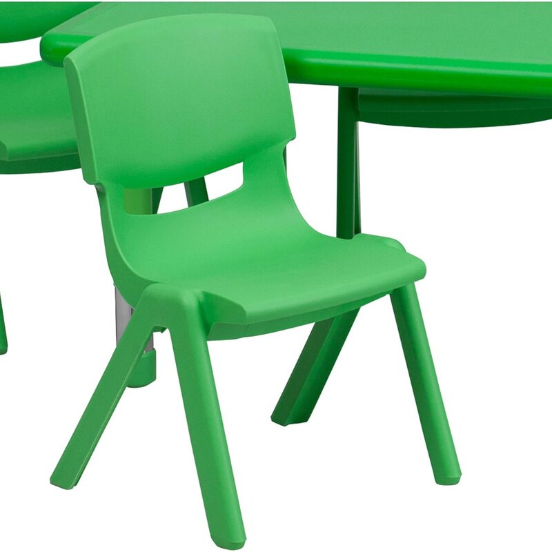 Children's table and chairs, 24''W x 48'''L rectangular green plastic height adjustable activity table, with 4 chairs