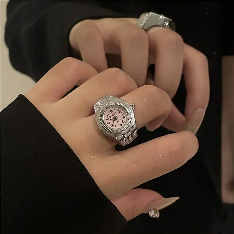 นาฬิกาแหวนใส่นิ้วดิจิตอลทันสมัย-เวลาทั่วโลกอุปกรณ์เสริมปาร์ตี้ที่สมบูรณ์แบบยืดหยุ่นเครื่องประดับควอทซ์แฟชั่น