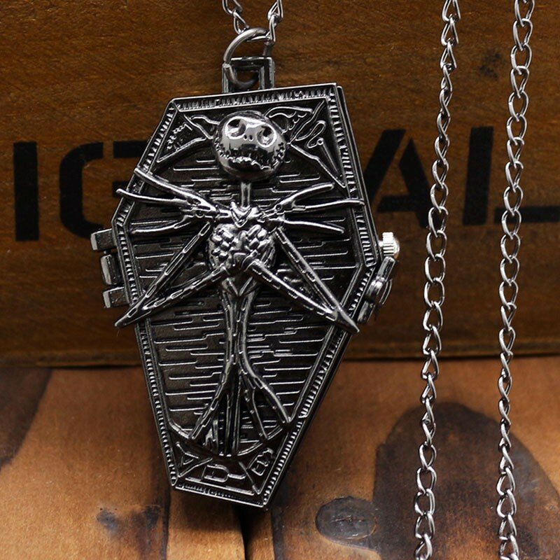 Relógio de bolso com design esqueleto para homens, relógio de quartzo com corrente, estilo vintage, forma irregular, presente