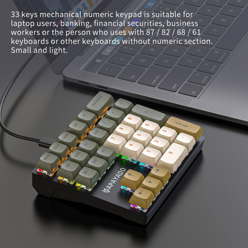 Teclado numérico mecánico de 33 teclas con cable, eje de luces multicolor, adecuado para finanzas, teclado de negocios, teclado de computadora portátil
