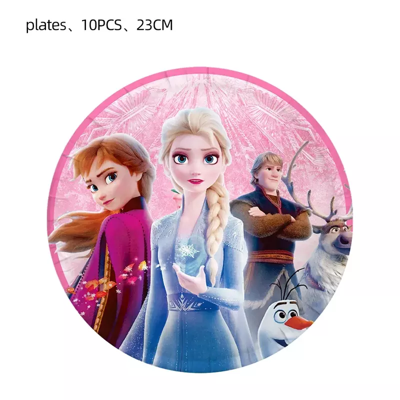 Disney-decoración de fiesta de cumpleaños para niña, mantel rosa con globos de Elsa y Anna, platos y tazas, suministros para Baby Shower