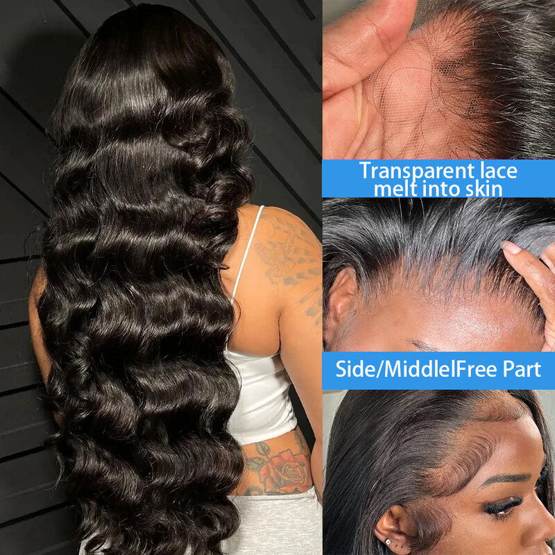 Peluca de cabello humano Remy brasileño para mujer, postizo de encaje Frontal transparente, 26, 32 pulgadas, 13x6, 13x4, 180%