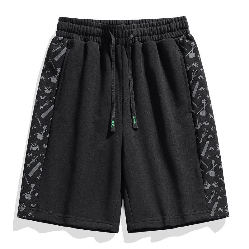 2024 Summer New Fashion American Style Unisex Printed Pocket Elastic Waist Drawstring Loose Sport Knee Length Casual Shorts
