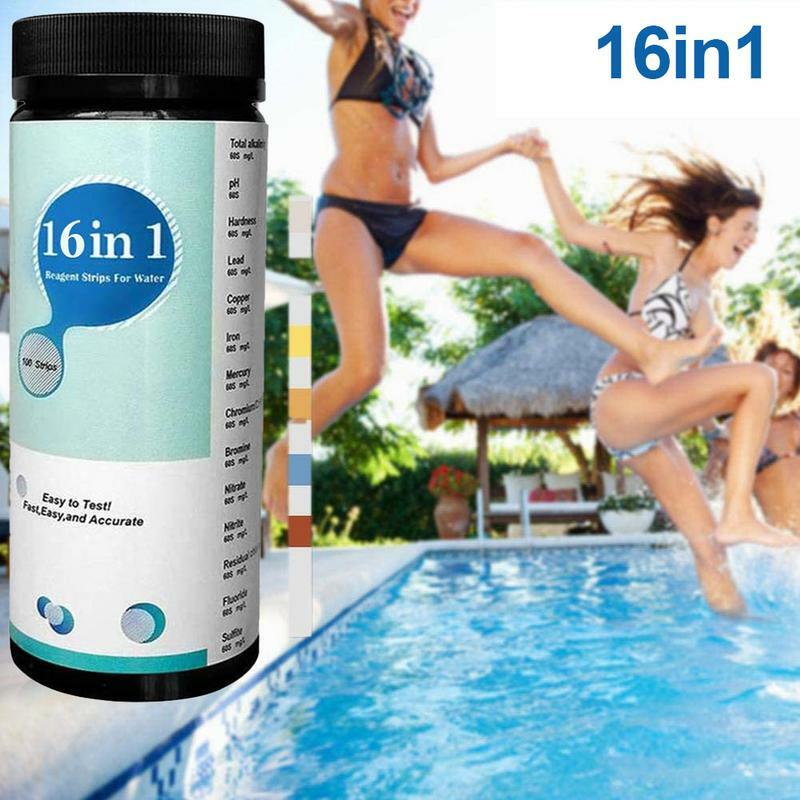Papel de teste do PH da piscina, cloro residual, valor do PH, tira do teste da dureza da alcalinidade, 16in 1