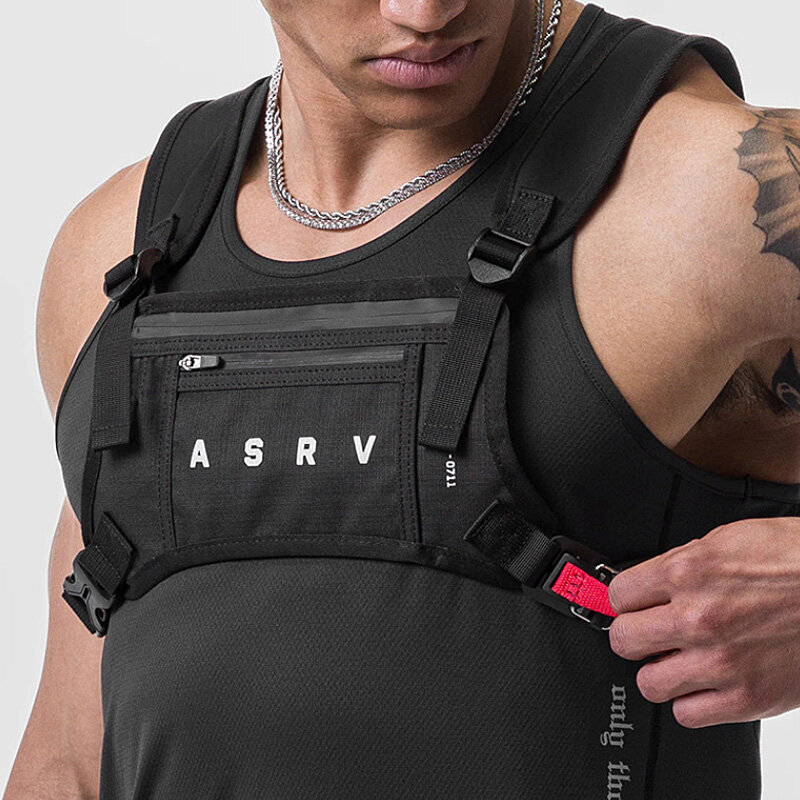 Gym Men's Fashion Brand Multi-functional Outdoor Chest Bag Casual Running Sports Fitness Small Mobile Phone Bag Tactical Vest