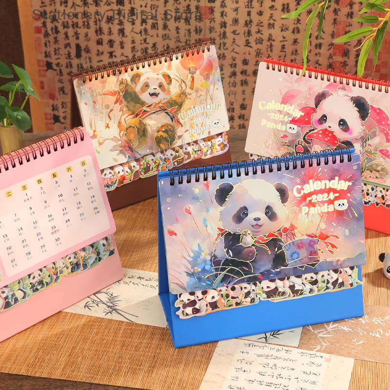 Calendario de escritorio creativo de Panda, adornos de escritorio simples, planificador diario, planificador de mesa, regalo de Año Nuevo, 2024
