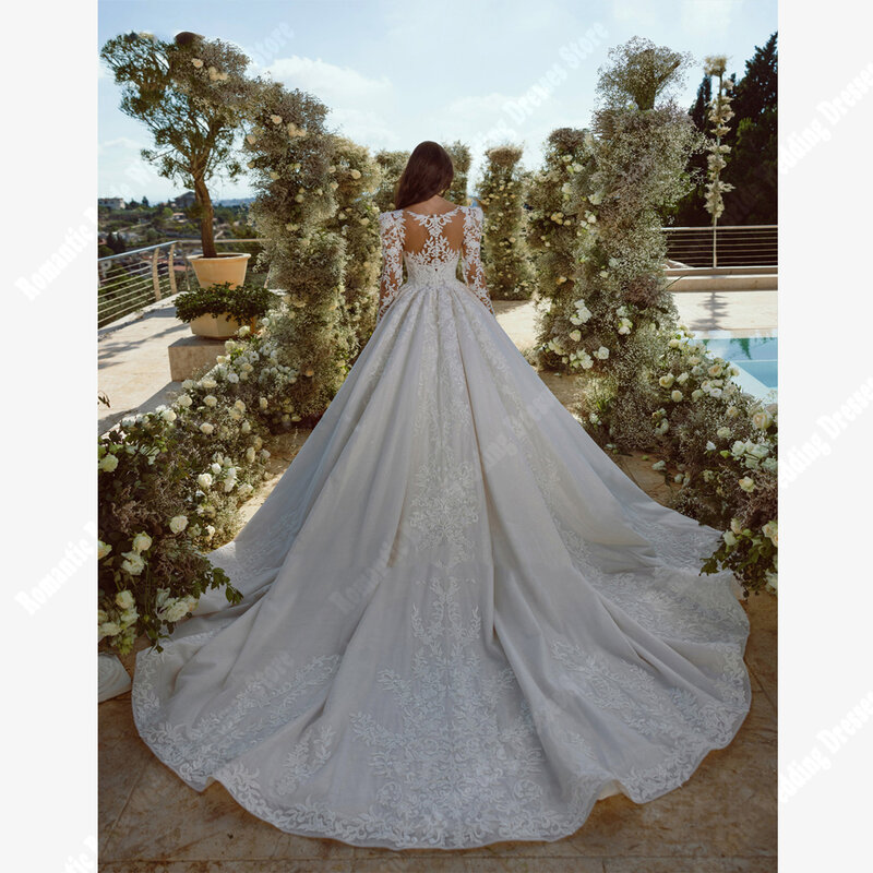 Gaun pengantin payet berkilau ilusi gaun pengantin putri seksi Deep V permukaan Satin gaun pengantin panjang pel untuk wanita