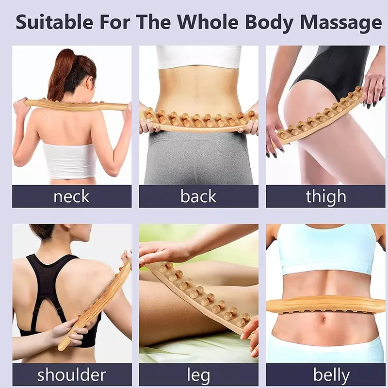 20 Beads Universal Back Massage Tendons Beech Wood Scraping Stick Point Treatment Guasha Relax Therapy Tool Abdominal Massager