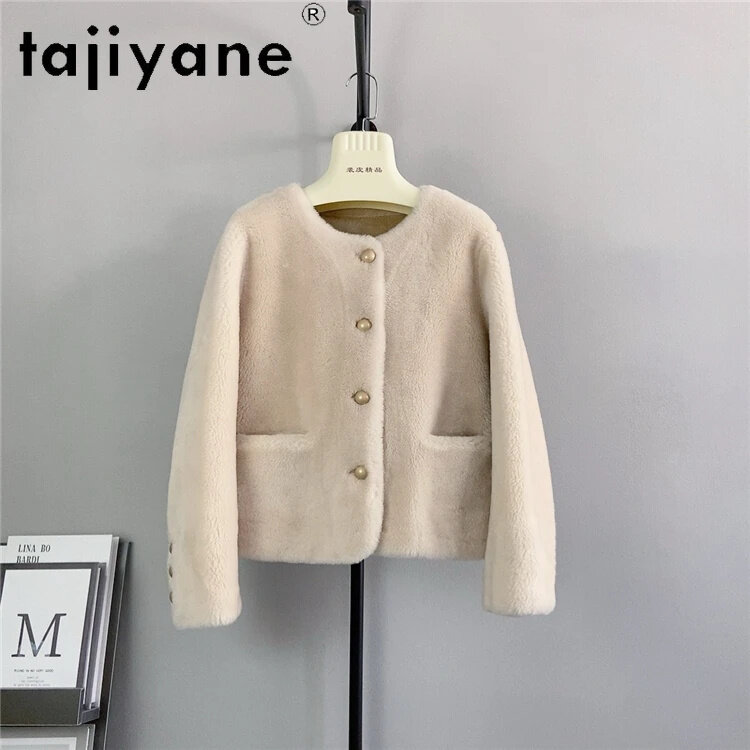Tajeyane-Chaqueta corta de lana para mujer, abrigo de piel con cuello redondo, moda coreana, otoño e invierno, 100%