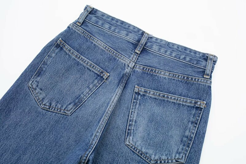 Pantalon en denim taille haute pour femme avec poche latérale, jean décontracté, jambe large, rétro, fermeture éclair, nouvelle série de mode unique