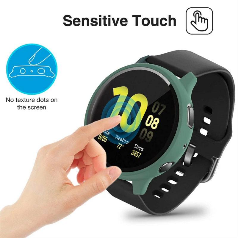 กระจกนิรภัย + เคสสำหรับ Samsung Galaxy Watch Active 2 44มม. 40มม. ปกป้องเต็มรูปแบบเคสกันชนป้องกันหน้าจอ