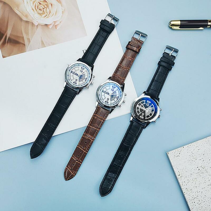 Men Timepiece High Accuracy Men's Quartz Watch with Adjustable Faux Leather Strap for Business Commute Round Dial Alloy