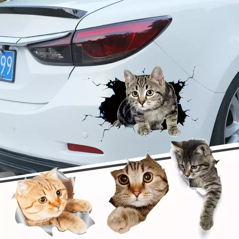 Car Stickers Fun Creative 3D Cat Car Body Scratch Masking Stickers Animal Styling Stickers Decoration Car Accessories
