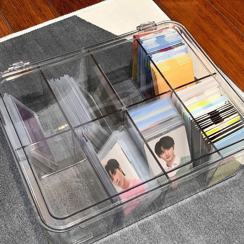 Boîte de présentation transparente en acrylique, boîte à rabat à compartiment, boîte ennemi, carte photo Kpop, boîte de rangement pour carte photo, évaluation de carte photo