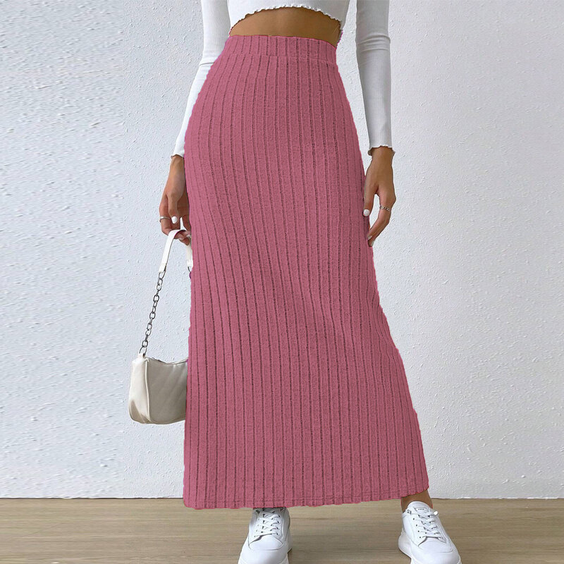 Damen schick hohe Taille Seitens chlitz Strick rock Frühling Sommer einfarbig sexy schlanke elastische Halbrock Streetwear