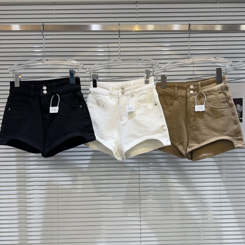2024 summer new American retro curved pant leg design Spice Girl three-quarter denim shorts hot pants